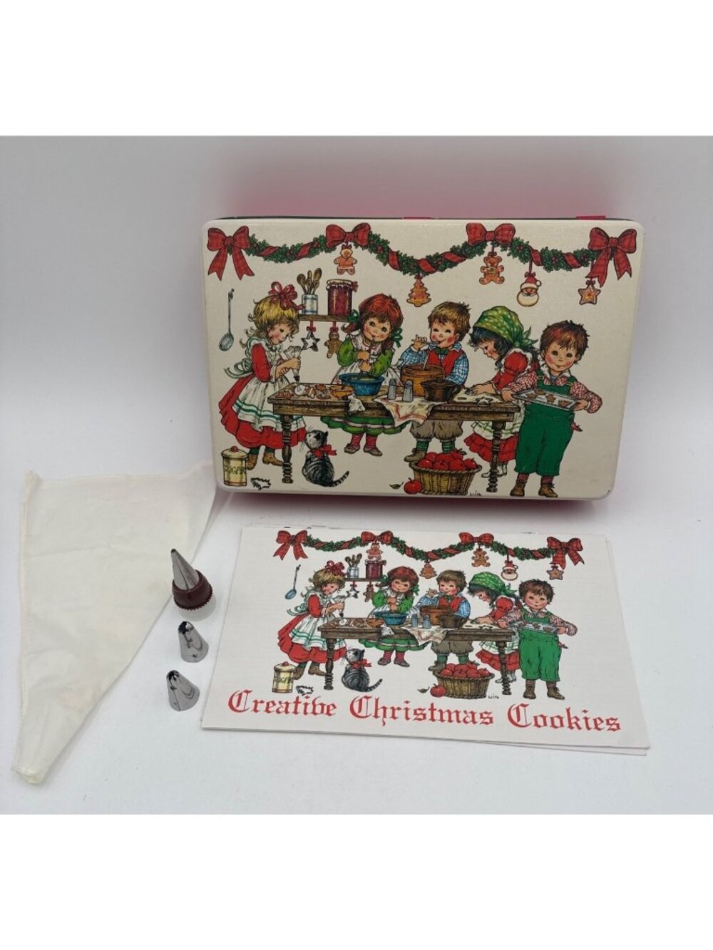 Vintage Potpourri Press Illustrated Christmas Cookie Decorating Kit Tin W/ Tips
